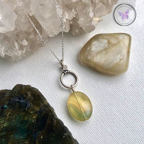 Yellow Fluorite Silver Hoop Pendant Necklace